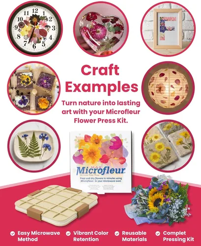 Vista 6 de Microfleur Kit de prensa de flores para microondas máximo de 9" (23 cm) para prensar flores y hacer flores prensadas