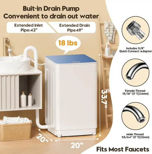 Vista 8 de Auertech Juego combinado de lavadora y secadora portátil, lavadora totalmente automática de 18 libras con bañera interior de acero inoxidable
