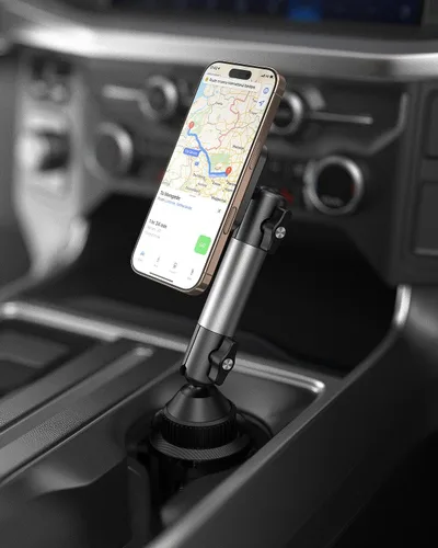 Vista 6 de APPS2Car Soporte magnético resistente para teléfono, brazo de aluminio, imanes N55 de doble anillo, se adapta a portavasos de 3 a 4 pulgadas, rótula