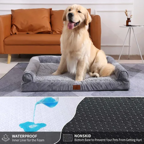 Vista 3 de Camas para perros medianos, cama lavable para perros con funda extraíble, cama ortopédica para perros con forro impermeable, sofá de espuma