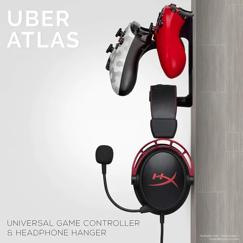 Vista 3 de The UberAtlas Dual Game Controller & Headphone Stand Wall Mount Holder for Xbox ONE, Series X, PS5, PS4, PS3, Switch, STEELSERIES Gamepad & More