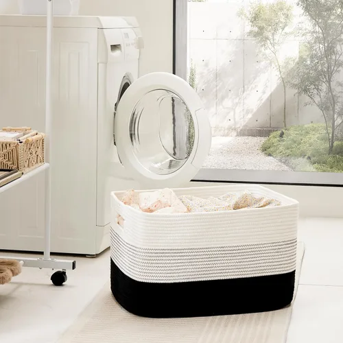 Vista 3 de Artfeel - Cesta de manta rectangular, cestas tejidas para almacenamiento, cesta de lavandería de 30L para decoración de guardería, cesta