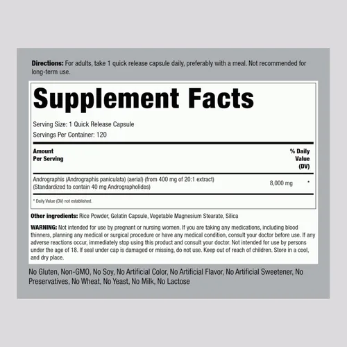 Vista 2 de Piping Rock Andrographis Paniculata Extract 120 cápsulas Suplemento herbario estandarizado Sin OMG, sin gluten