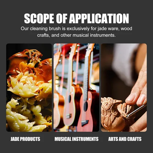 Vista 8 de Juego de 2 cepillos de mango de madera para limpiar figuras, estatuas e instrumentos musicales, herramienta de limpieza de cerdas suaves
