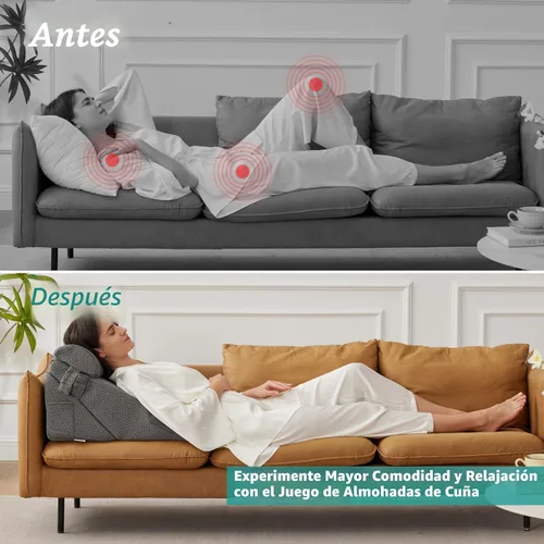 Vista 3 de Bedluxe Juego de 3 almohadas ortopédicas de cuña para cama, almohada de cuña de espuma postcirugía para soporte de espalda, piernas y rodillas