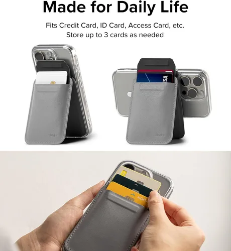 Vista 4 de Ringke Cartera magnética con soporte [capacidad para hasta 3 tarjetas] Cartera de teléfono compatible con MagSafe, soporte ajustable en ángulo