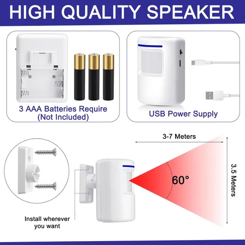 Vista 3 de Mimorou Alarma con sensor de movimiento, alarma inalámbrica, detector de movimiento para interiores, hogar, sistema de monitor de alerta