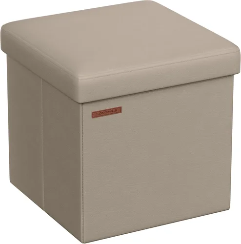 Vista 14 de Banco de asiento plegable otomano Songmics, taburete reposa pies de piel sintética, Madera, Marrón