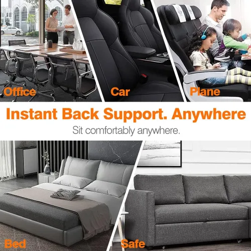 Vista 7 de Almohada de apoyo lumbar para respaldo de silla de oficina, almohada ergonómica de apoyo de espalda para automóvil, computadora, silla