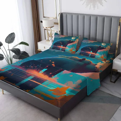 Juego de sábanas de tamaño individual, sábanas de oso – Sábanas y fundas de almohada de microfibra de 3 piezas, juego de sábanas con patrones de Aa