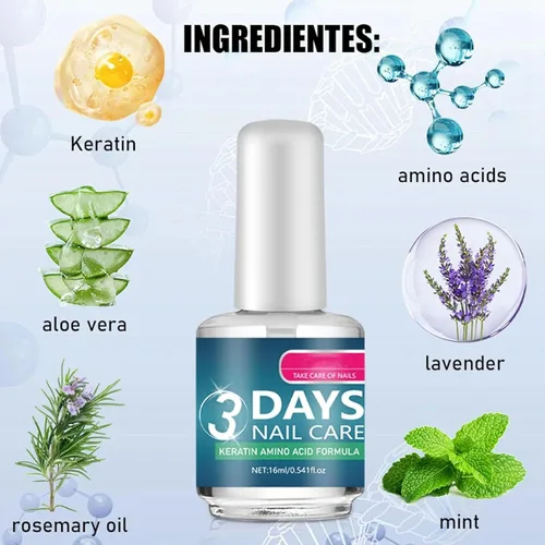 Vista 2 de Suero de cuidado de uñas de 3 días, aminoácido de queratina y aloe para uñas superiores, fortalecimiento e hidratación rápidos para uñas secas