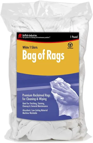 Vista 2 de Paños de tela de playera reciclada, color blanco, de Buffalo Industries , Bolsa de .45 k, Blanco