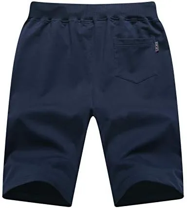 Vista 2 de Pantalones cortos casuales de verano de algodón de ajuste clásico con cintura elástica y bolsillos con cremallera