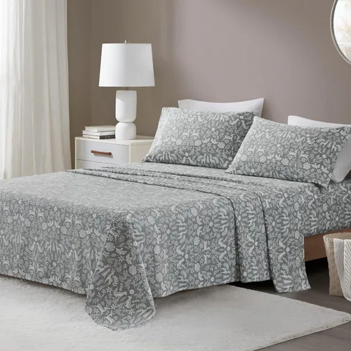 Vista 10 de Beautyrest Juego de sábanas de algodón con estampado acogedor, 100% franela de algodón, juego de ropa de cama cálido y mullido, sábanas de gran