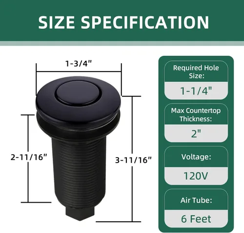 Vista 3 de Akicon - Interruptor de aire para eliminación de basura con manguera de aire, botón superior del fregadero de repuesto para interruptor de aire