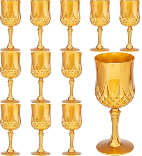 Vista 18 de JLYLOL Copas de vino de plástico vintage de 7 onzas, copas de plástico vintage, 12 piezas de vasos de agua para boda, copas de agua reutilizables
