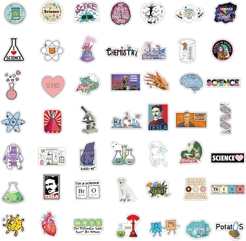 Vista 4 de 100 calcomanías de ciencia de laboratorio, divertidas calcomanías de experimentos científicos para niños, adolescentes, estudiantes, profesores
