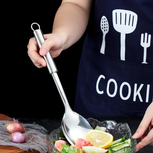 Vista 6 de Berglander Cuchara sólida, cucharas de cocina sólidas de acero inoxidable, porción sólida, cucharas de cocina, cuchara para cocinar, untado