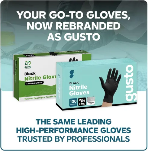 Vista 8 de [100 unidades] Guantes desechables de nitrilo negro resistentes a los productos químicos de 6 mil. Guantes de látex extra resistentes y sin polvo