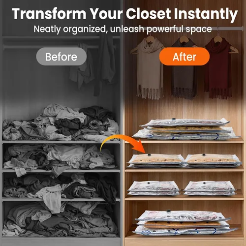 Vista 7 de Bolsas de sellado al vacío para ropa, paquete de 15 bolsas de almacenamiento al vacío con bomba eléctrica, bolsas de ahorro de espacio