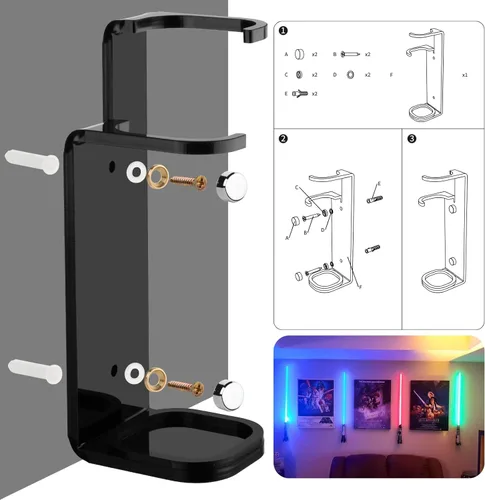 Vista 4 de Cosmos 1 soporte de pared para sable de luz, soporte de pared para sable de luz, soporte de exhibición de sable de luz acrílico, soporte para sables