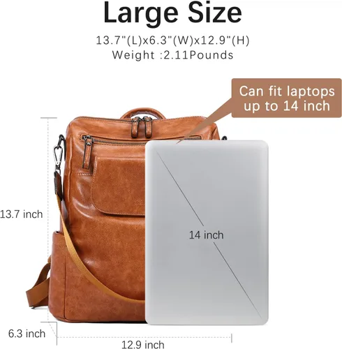 Vista 2 de Mochila de cuero para mujer, grande, convertible, antirrobo, mochila de viaje, Mochilas de viaje