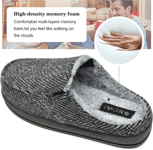 Vista 4 de ONCAI Pantuflas tipo zueco para hombre con soporte de arco a rayas, piel sintética, mezcla de algodón, espuma viscoelástica de alta densidad