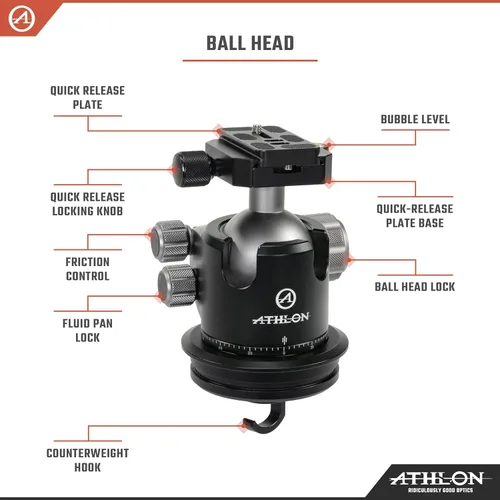 Vista 3 de Athlon Optics 706006: Midas Cf36 - Trípode de Fibra de Carbono (Tubo de 36Mm), Cabeza de Bola (55Mm)
