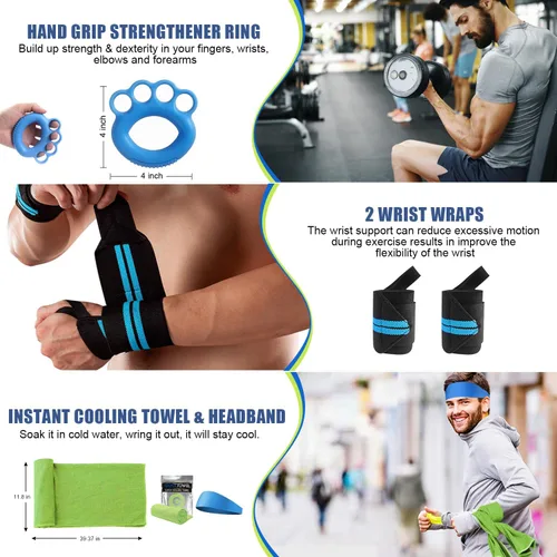 Vista 8 de Juego de 23 bandas de resistencia para entrenamiento, 5 bandas de ejercicio apilables con asas, 5 bandas de bucle de resistencia, cuerda