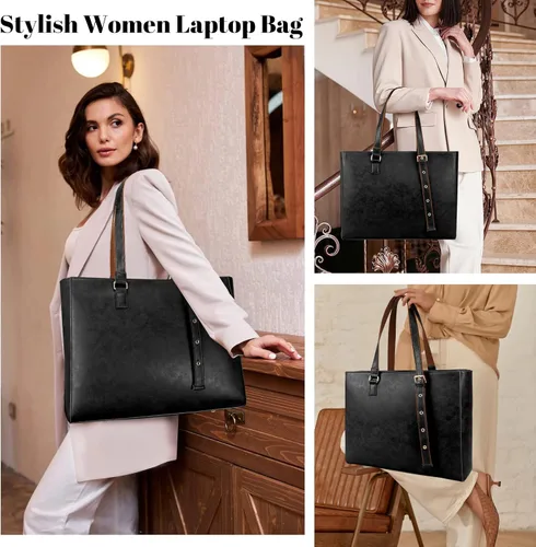 Vista 2 de CHIENTUNG Leather Laptop Tote Bag for Women Large Professional Briefcase Work Bag with 4 Compartments Up to 15.6 inch