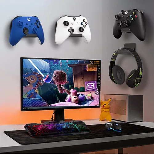 Vista 6 de 6amLifestyle 4 Pack Controller Holder Stand Built in Anti-Slip Pads for PS5 PS4 Xbox One Switch Pro Gamepad Controller Wall Mount AdhesiveScrews