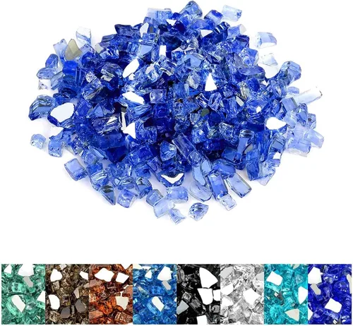 Mr. Fireglass Vidrio de fuego de 10 libras, rocas de vidrio templado reflectante de 1/2 pulgada de alto brillo para chimenea, mesa de hoguera y Azul