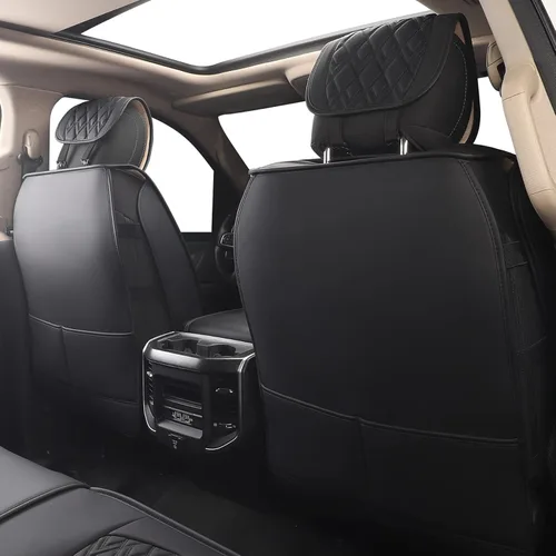 Vista 3 de JOJOBAY - Fundas para asientos de automóvil, cuero impermeable, 2 fundas para asientos delanteros, color negro