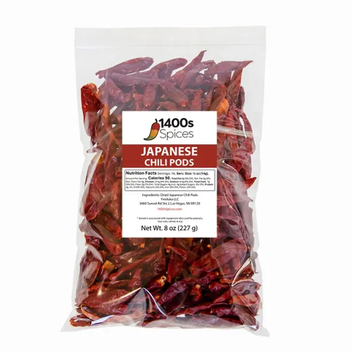 Vista 5 de Pimientos de chile enteros secos japoneses de 1 libra, pimiento rojo japonés, cápsulas de chile Seco para auténtica comida mexicana, bolsa