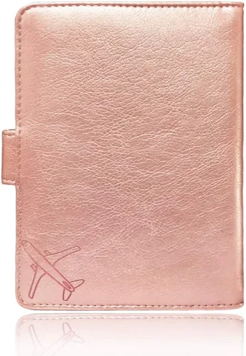 Vista 3 de Talent - Funda para pasaporte, de piel sintética, con bloqueo RFID, para pasaporte, cartera de viaje, Oro rosa, mapa, Cartera RFID