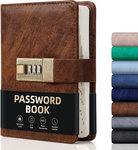 Vista 15 de WEMATE Libro de contraseñas con cerradura, libro de contraseñas con pestañas alfabéticas, más de 600 espacios de contraseñas, libro de registro