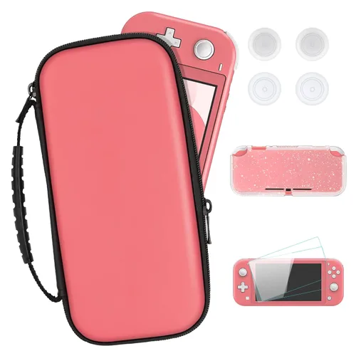 Vista 2 de DLseego Carrying Case for Nintendo Switch lite, Newest Design Portable Travel Carrying Case 4 in 1 Accessories Kit with 1 Pcs Glitter case, 2 Pcs