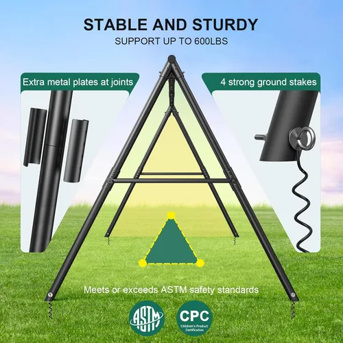 Vista 3 de Hapfan Juego de columpios resistentes de 600 libras con 1 columpio de plataforma, 2 columpios de cinturón, un juego de columpios de metal con marco