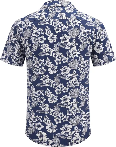 Vista 4 de COOFANDY - Camisas hawaianas de algodón y lino, florales, tropicales, con botones para hombre