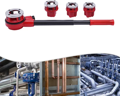 Vista 3 de Kit de enhebrador de tubería de trinquete, roscado manual de tubería de corte de hilo de acero, fontanero BSPT de 1/2''-1-1/4'' con estuche