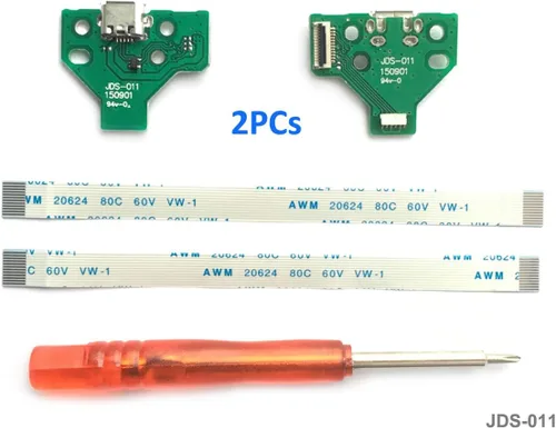Vista 5 de 2pcs JDS-001 Replacement Micro USB Charging Port Socket for PS4 Controller, USB Charging Port Charger Socket Adapter Module, Flex Cable, Screwdriver