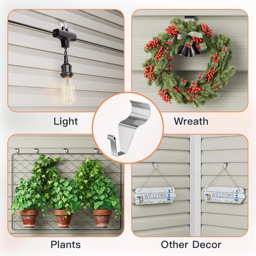 Vista 7 de Cozcty Ganchos laterales de vinilo, paquete de 8, clips laterales sin perforar para colgar decoraciones al aire libre y luces de cadena, perchas