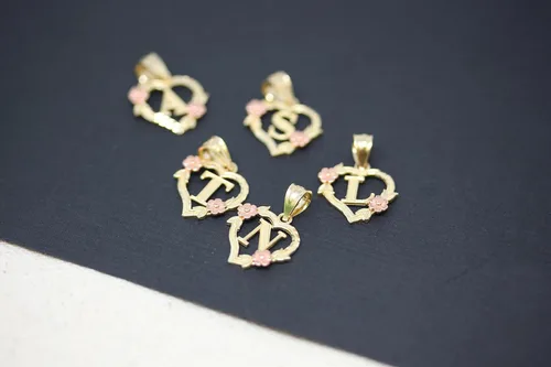 Vista 3 de Colgante de corazón de dos tonos de 10 quilates para mujer en oro amarillo y rosa