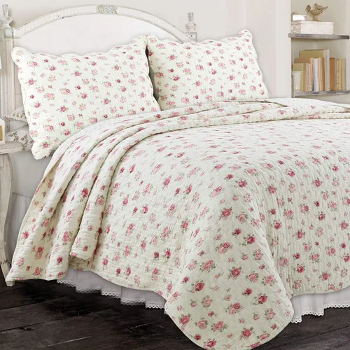 Vista 14 de Cozy Line Home Fashions Blooming Rojo Blanco Floral 100% Algodón Reversible Edredón Juego de Ropa de Cama, Colcha Cubrecama