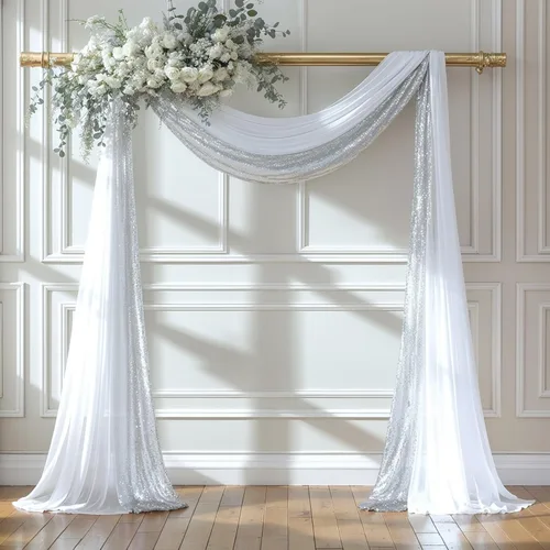 Vista 19 de PARTISKY Tela drapeada para arco de boda, cortinas negras de 19 pies, cortinas transparentes para telón de fondo, decoración de arco de boda