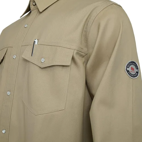 Vista 5 de WORKWEYA Men's FR Welding Shirts 7.5oz 100% Cotton Pearl Snap/Button Down Flame Resistant Work Shirt