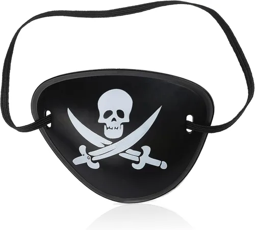 Vista 3 de Beelittle Juego de accesorios para disfraz de capitán pirata, diadema roja, parche de ojo de calavera pirata, collar con aretes dorados