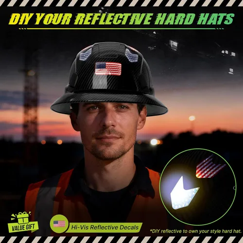 Vista 5 de Casco duro de ala completa con patrón de fibra de carbono con visera, casco de seguridad de construcción aprobado por la OSHA para hombres