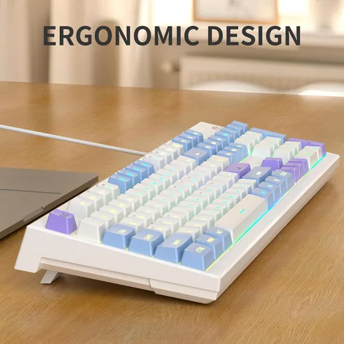 Vista 3 de MageGee Teclados cremosos, teclado clásico K2 con cable RGB retroiluminado 104 teclas, teclado ergonómico impermeable, teclados de PC