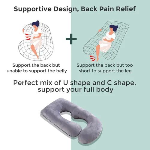 Vista 8 de Momcozy Almohadas de embarazo para dormir, almohada de maternidad de cuerpo completo en forma de U con funda extraíble, soporte para espalda, Gris